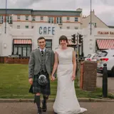 married couple on wedding day at brisbane house largs